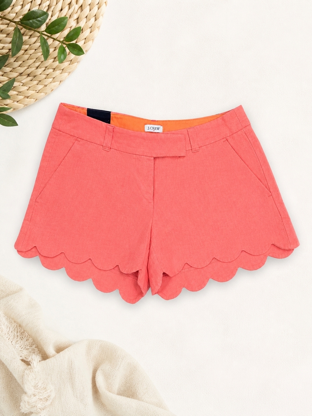 J. Crew Coral Scallop-Hem Women's Shorts